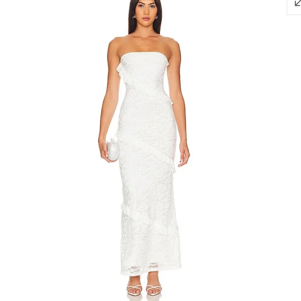 More To Come Xandra Maxi Dress Ivory White Strapless Lace gown Revolve M